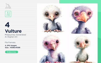 Super Cute Vulture Bird Baby Watercolor Handmade illustration Set