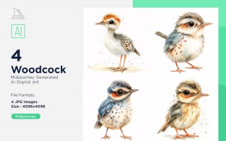 Super Cute Woodcock Bird Baby Watercolor Handmade illustration Set