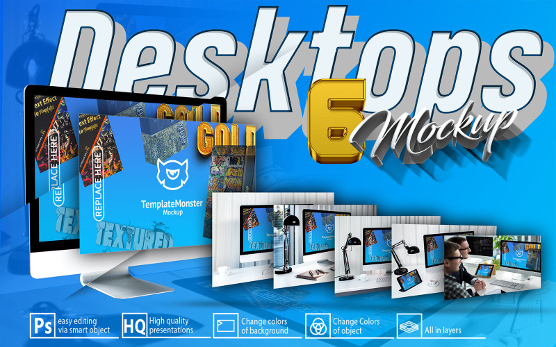 Desktop Mockup - PSD Computers Template Product Mockup