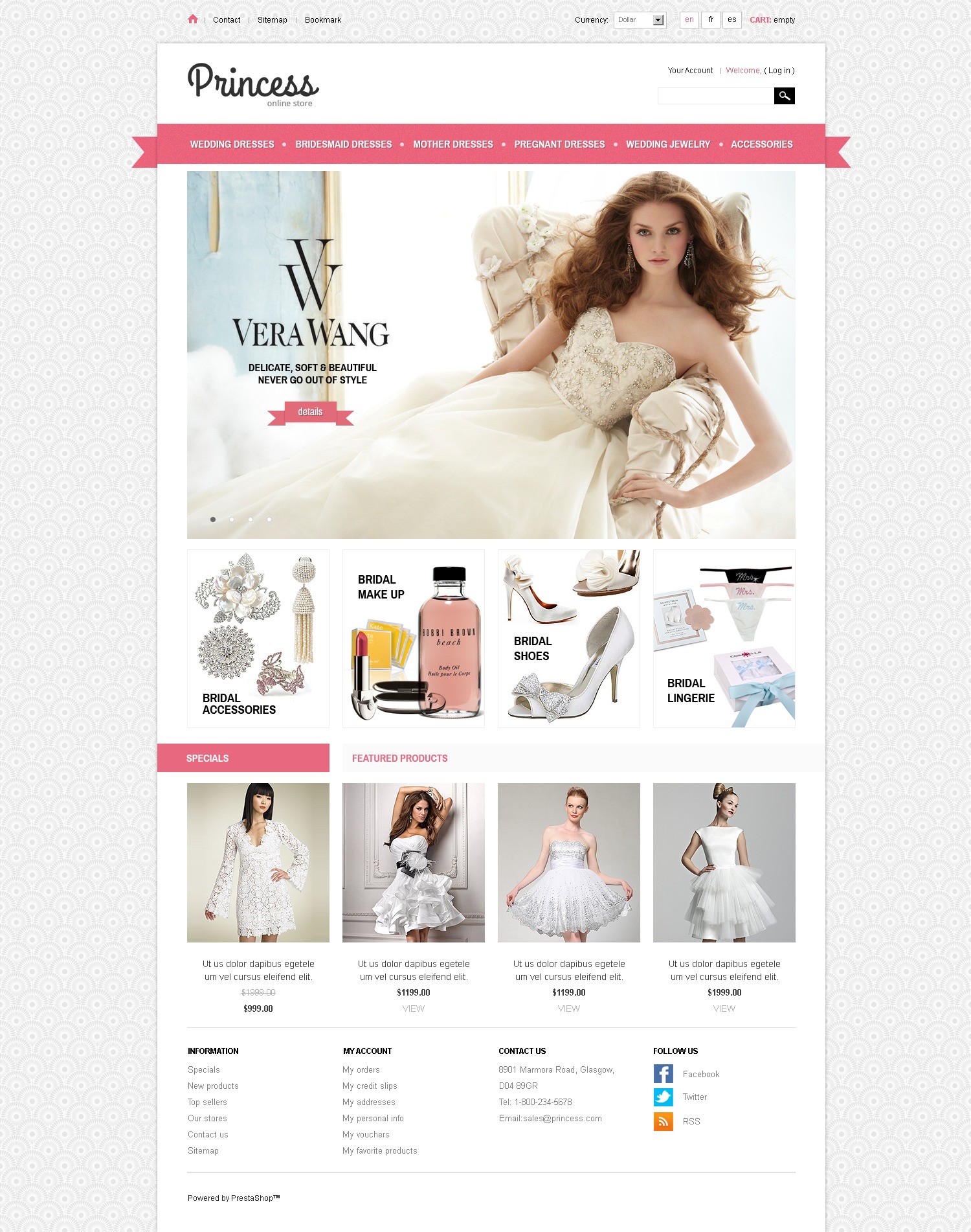 Bridal Gowns & Accessories PrestaShop Theme #43472