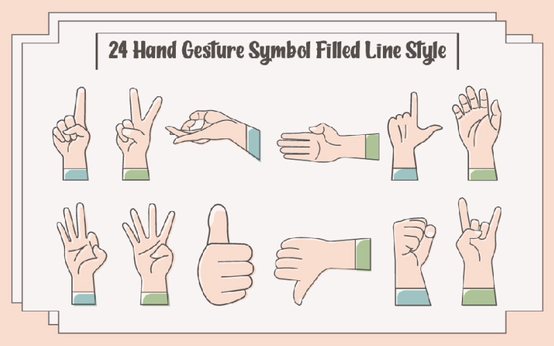 24 Hand Gesture Symbol Filled Line Style Illustration