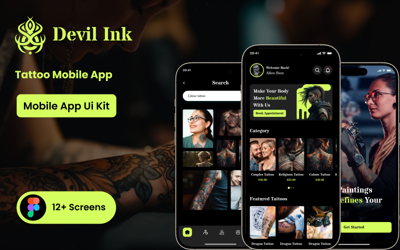 Devil Ink Tattoo Mobile App Figma Template UI Element