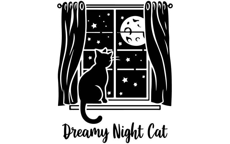 Cat night silhouette vector art illustration Vector Graphic