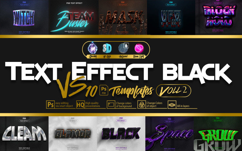 On Black │Text Effect - PSD Templates #2 Illustration