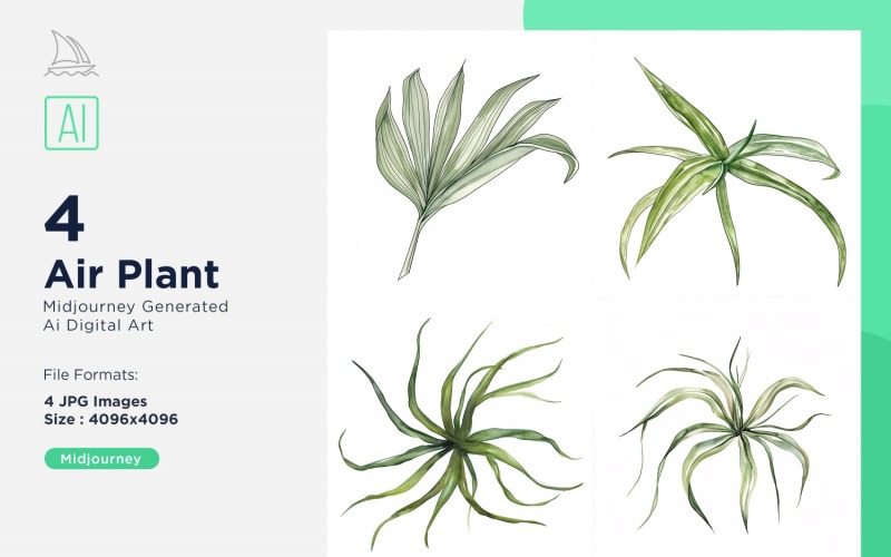 Air Plant Plant Leaves Watercolor 4 Set Illustration