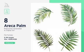 Areca Palm Plant Leaves Watercolor 4 Set