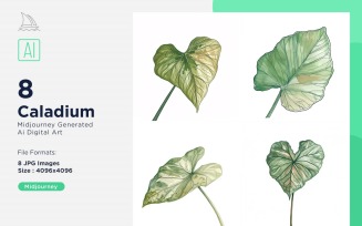 Caladium Plant Leaves Watercolor 8 Set