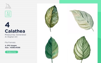 Calathea Plant Leaves Watercolor 4 Set