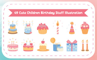 49 Cute Children Birthday Stuff Vector Illustration