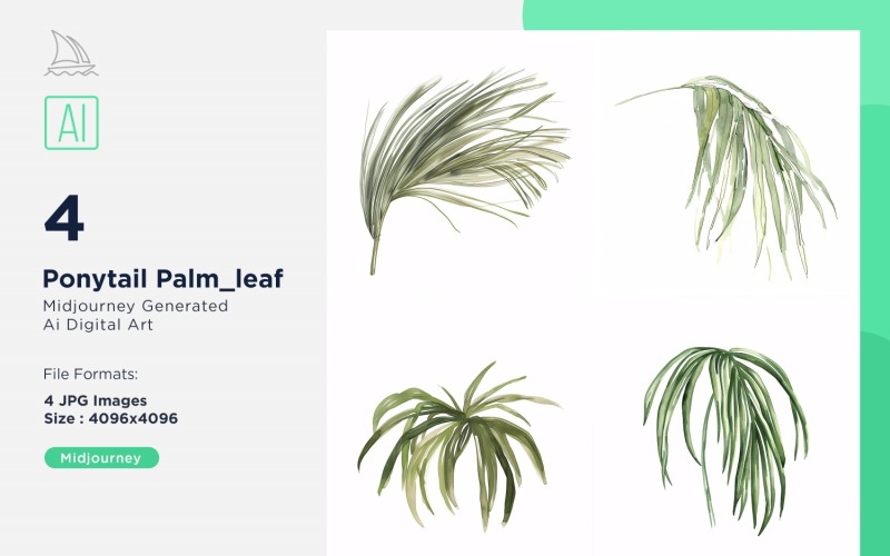 Ponytail Palm leaf Plant Leaves Watercolor 4 Set Illustration