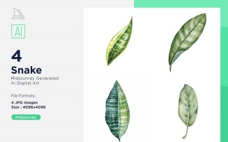 Snake Plant Leaves Watercolor 4 Set