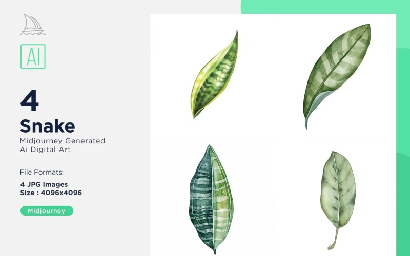 Snake Plant Leaves Watercolor 4 Set Illustration