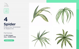 Spider Plant Leaves Watercolor 4 Set
