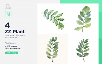 123 Plant Leaves Watercolor 4 Set