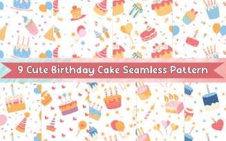 9 Cute Colored Birthday Cake Seamless Pattern