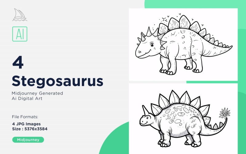 Stegosaurus Dinosaur Coloring Pages Set Illustration