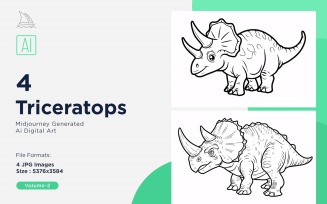 Triceratops Dinosaur Coloring Pages Set