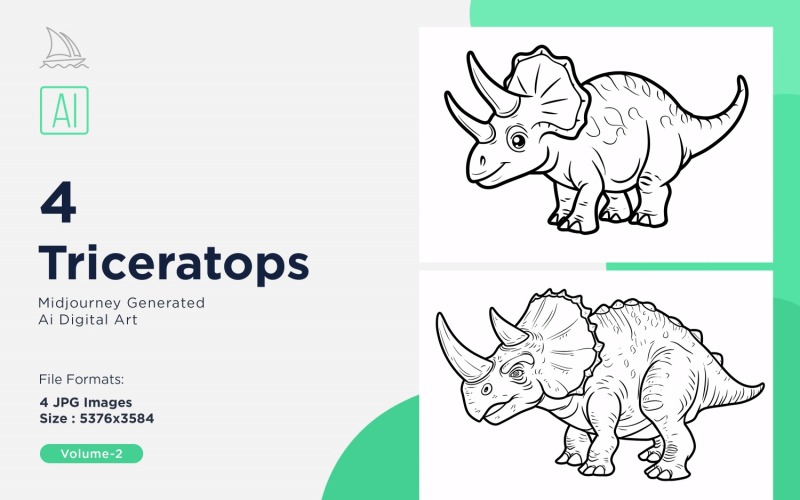 Triceratops Dinosaur Coloring Pages Set Illustration