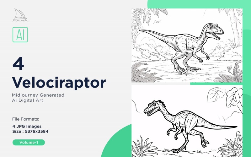 Velociraptor Dinosaur Coloring Pages Set Illustration