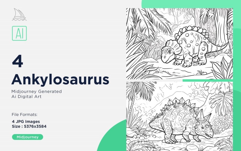 Ankylosaurus Dinosaur Coloring Pages Set Illustration