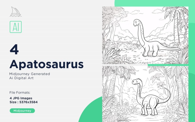 Apatosaurus Dinosaur Coloring Pages Set Illustration