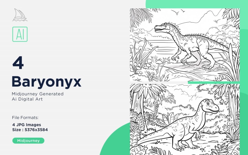 Baryonyx Dinosaur Coloring Pages Set Illustration