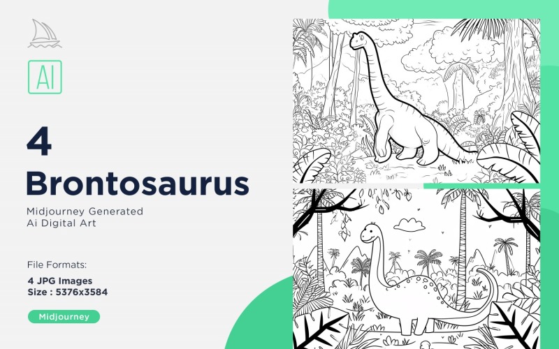 Brontosaurus Dinosaur Coloring Pages Set Illustration