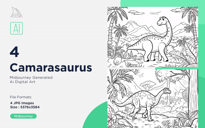 Camarasaurus Dinosaur Coloring Pages Set Illustration