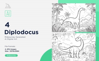 Diplodocus Dinosaur Coloring Pages Set