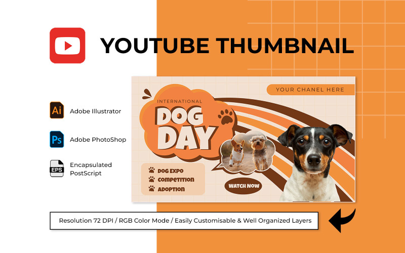 Dog Day YouTube Thumbnail Template 1 Social Media