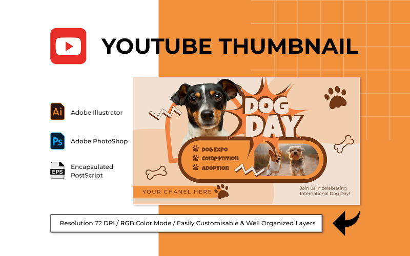 Dog Day YouTube Thumbnail Template Social Media