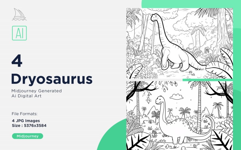 Dryosaurus Dinosaur Coloring Pages Set Illustration