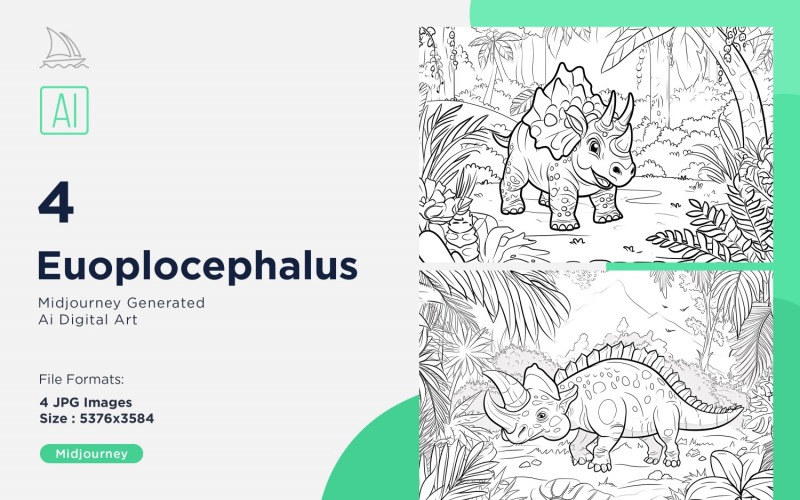 Euoplocephalus Dinosaur Coloring Pages Set Illustration