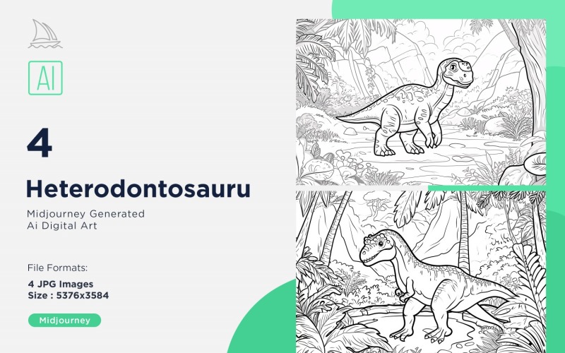 Heterodontosauru Dinosaur Coloring Pages Set Illustration