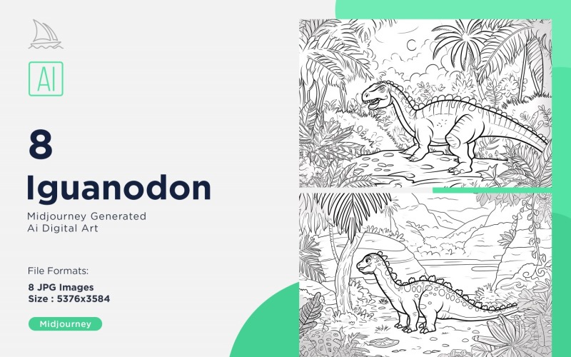 Iguanodon Dinosaur Coloring Pages Set Illustration