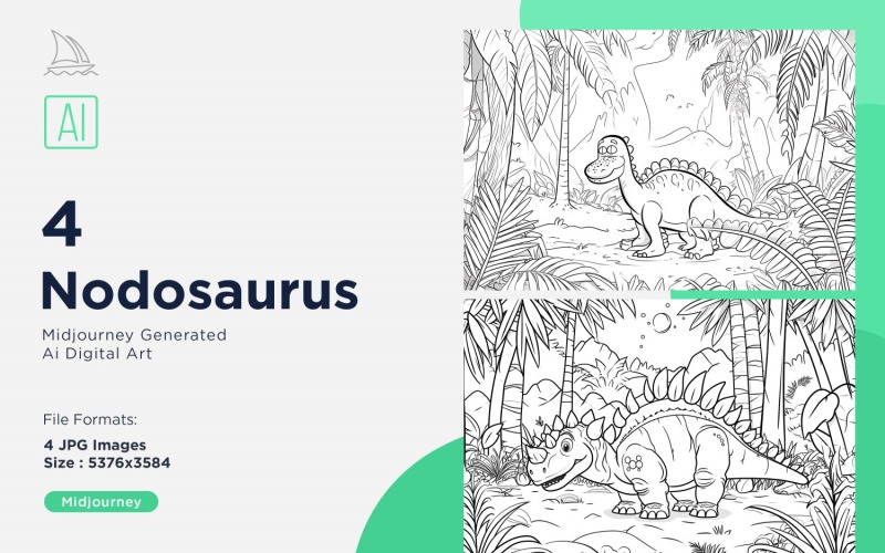 Nodosaurus Dinosaur Coloring Pages Set Illustration