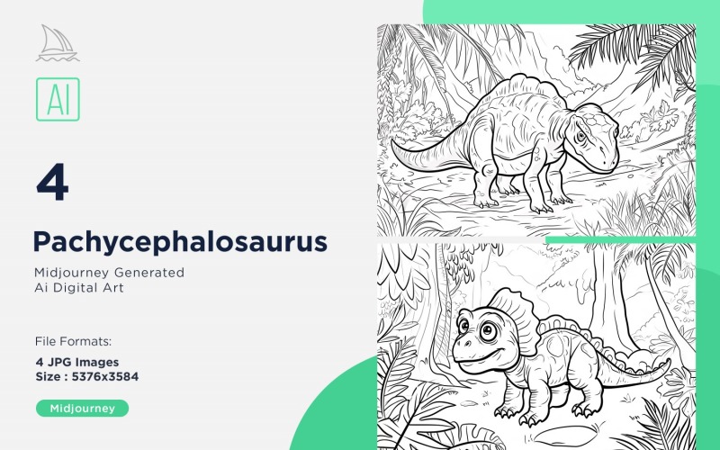 Pachycephalosaurus Dinosaur Coloring Pages Set Illustration