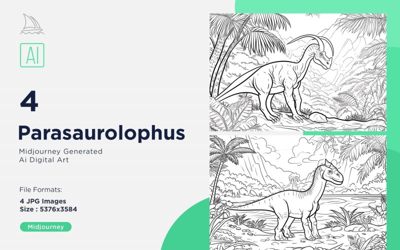 Parasaurolophus Dinosaur Coloring Pages Set Illustration