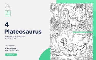 Plateosaurus Dinosaur Coloring Pages Set