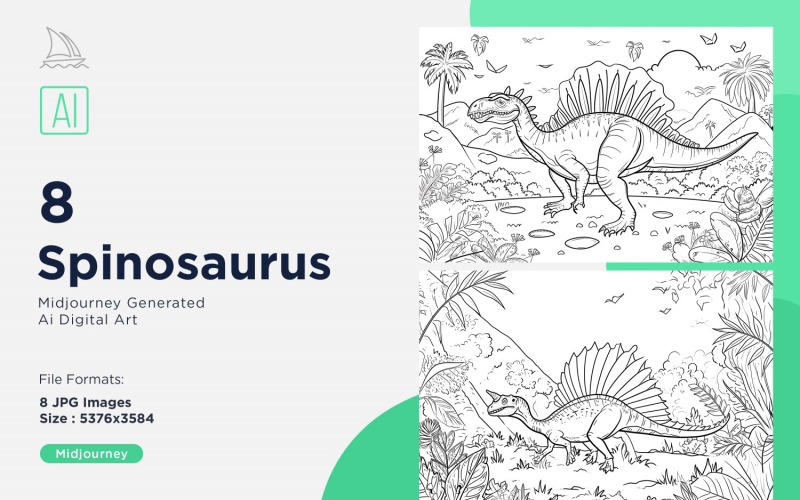 Spinosaurus Dinosaur Coloring Pages Set Illustration