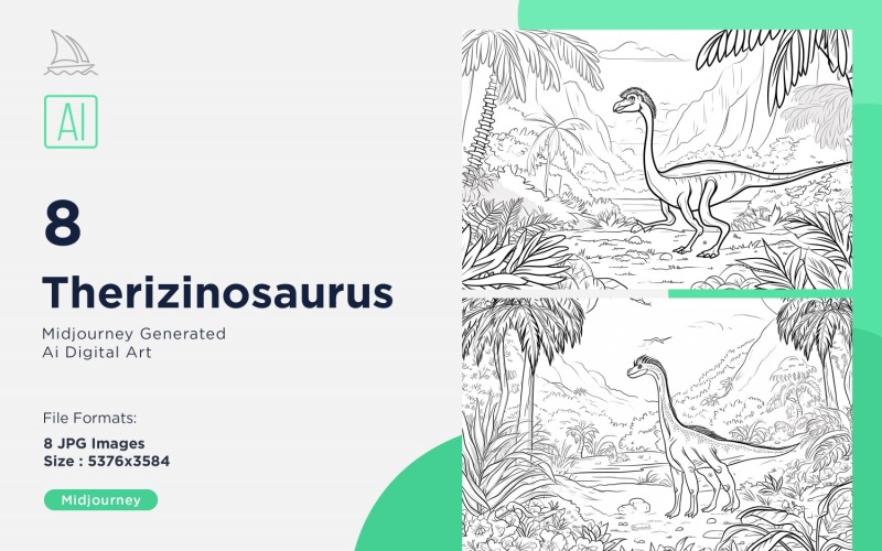 Therizinosaurus Dinosaur Coloring Pages Set Illustration