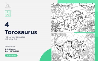 Torosaurus Dinosaur Coloring Pages Set