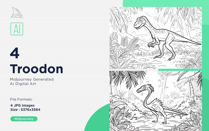 Troodon Dinosaur Coloring Pages Set Illustration