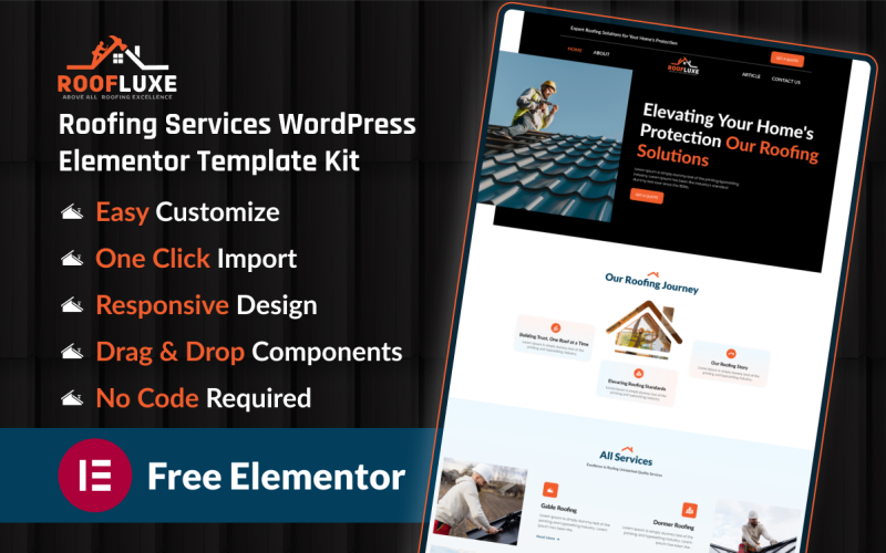 Roofing Services WordPress Elementor Template Kit Elementor Kit
