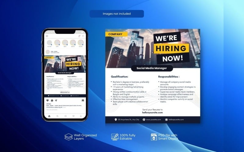Elegant Hiring PSD Banner: Job Vacancy Template Square Social Media