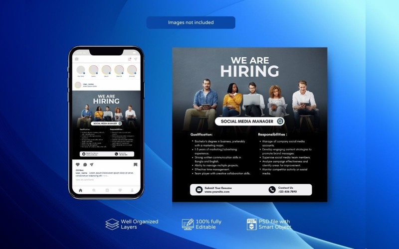Elegant Hiring PSD Job Vacancy: Banner Template Social Media