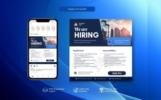 Hiring PSD Banner: Job Vacancy Template Square Blue