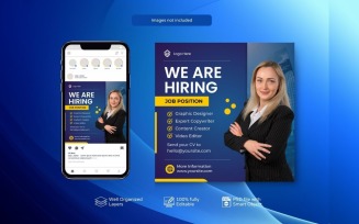 Hiring PSD Banner: Job Vacancy Template Square Dark Blue