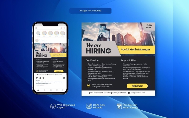 Hiring PSD Banner: Job Vacancy Template Square Social Media