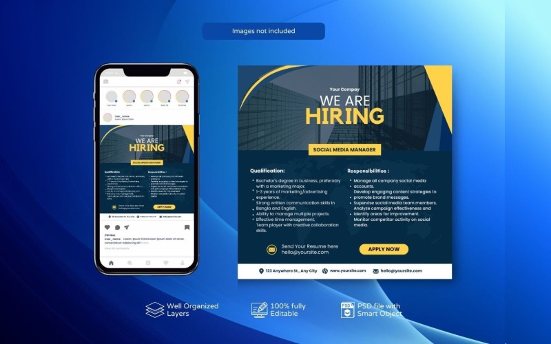 Hiring PSD Job Vacancy: Banner Template Blue Social Media